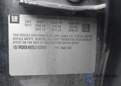 2011 Chevrolet Volt из США, поврежденный, VIN 1G1RD6E48BU103889